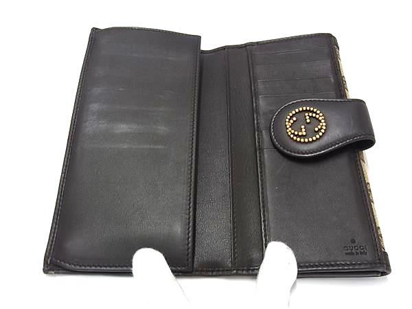 GUCCI グッチ 長財布 インターロッキングG 269970 ブラウン GGキャンバス レザー レディース Wホック スタッズ 二つ折り