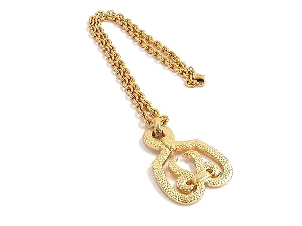 ChristianDior クリスチャンディオール ネックレス ゴールド メタル レディース リボン エンブレム ペンダント 超美品