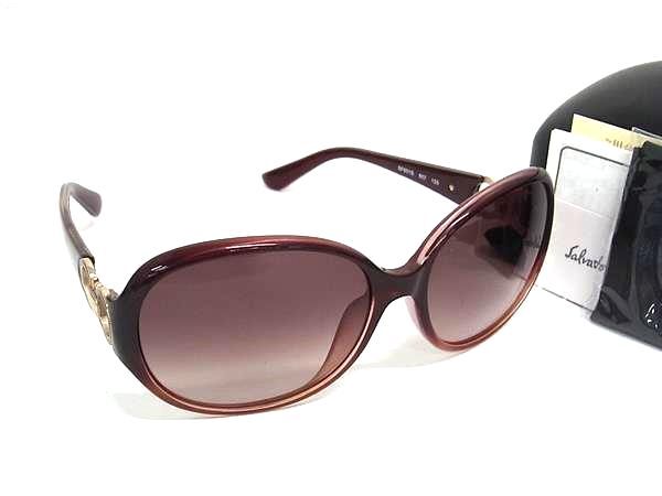 Salvatore Ferragamo フェラガモ サングラス ダブルガンチーニ SF601S レッド ボルドーグラデーション プラスチック レディース ゴールド金具 美品