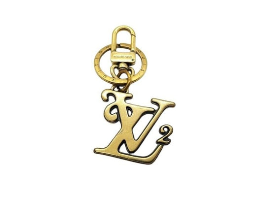 LOUIS VUITTON ルイヴィトン キーホルダー ポルトクレ・スクエアードLV MP2715 ゴールド系 メタル ユニセックス バッグチャーム ロゴ 美品