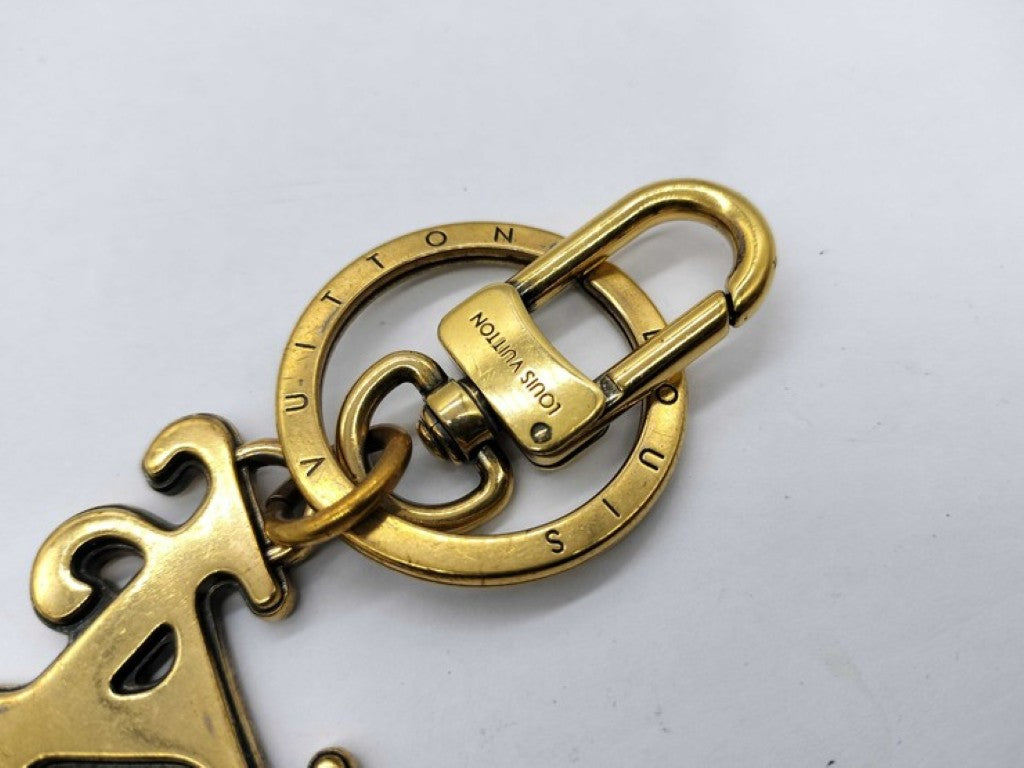 LOUIS VUITTON ルイヴィトン キーホルダー ポルトクレ・スクエアードLV MP2715 ゴールド系 メタル ユニセックス バッグチャーム ロゴ 美品