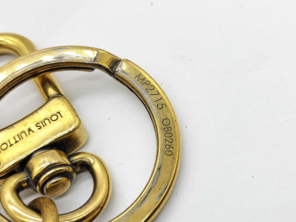 LOUIS VUITTON ルイヴィトン キーホルダー ポルトクレ・スクエアードLV MP2715 ゴールド系 メタル ユニセックス バッグチャーム ロゴ 美品