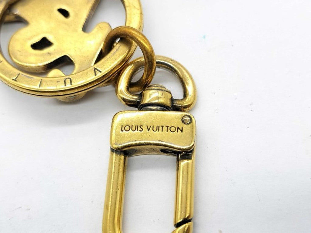 LOUIS VUITTON ルイヴィトン キーホルダー ポルトクレ・スクエアードLV MP2715 ゴールド系 メタル ユニセックス バッグチャーム ロゴ 美品