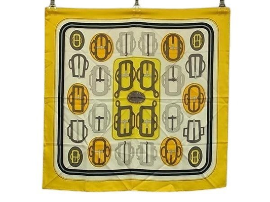 HERMES エルメス スカーフ カレ90 イエロー×マルチカラー系 シルク100% レディース BOUCLERIE MODERNE 美品