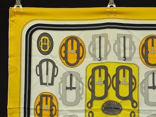 HERMES エルメス スカーフ カレ90 イエロー×マルチカラー系 シルク100% レディース BOUCLERIE MODERNE 美品
