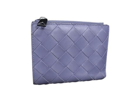 BOTTEGA VENETA ボッテガヴェネタ 二つ折り財布 イントレチャート 742330 パープル系 レザー ユニセックス シルバー金具 美品