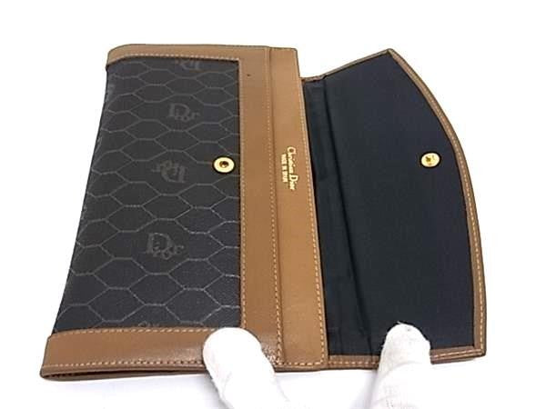 ChristianDior ディオール 長財布 ブラウン系 PVCレザー レディース ヴィンテージ ハニカム柄 がま口 二つ折り 美品