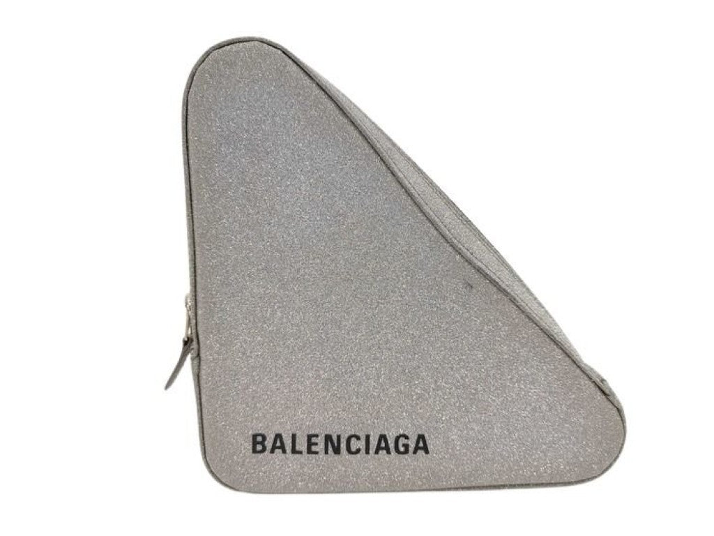 BALENCIAGA バレンシアガ クラッチバッグ トライアングル グリッター 476976 シルバー系 レザー レディース ラメ セカンドバッグ 美品