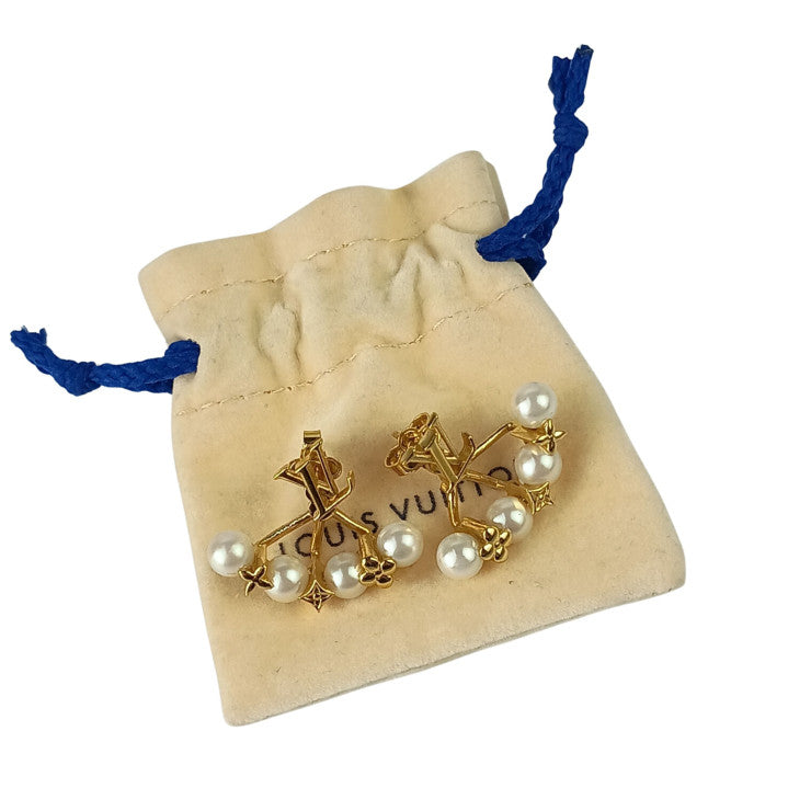 LOUIS VUITTON ルイヴィトン ピアス ピアス ミニグラム パール M01258 ゴールド系 メタル フェイクパール レディース 美品