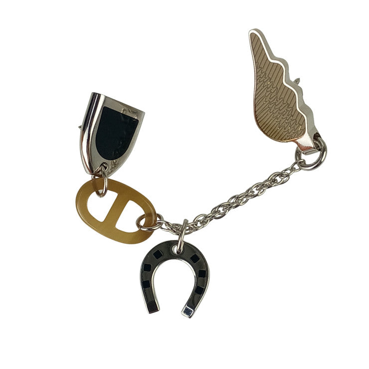 HERMES エルメス ブローチ ボン ヴォヤージュ メタル バッファローホーン系 シルバー ユニセックス シェーヌダンクル チェーン 馬蹄 超美品