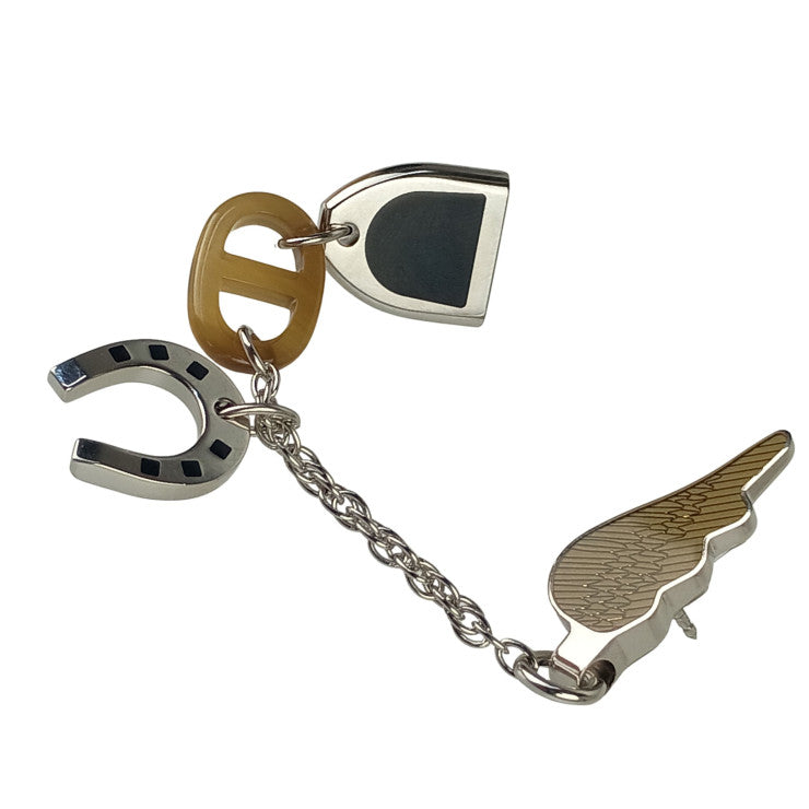 HERMES エルメス ブローチ ボン ヴォヤージュ メタル バッファローホーン系 シルバー ユニセックス シェーヌダンクル チェーン 馬蹄 超美品