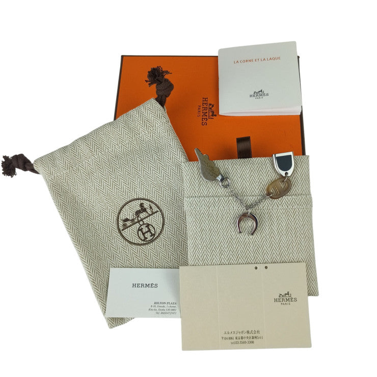 HERMES エルメス ブローチ ボン ヴォヤージュ メタル バッファローホーン系 シルバー ユニセックス シェーヌダンクル チェーン 馬蹄 超美品