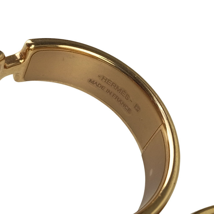 HERMES エルメス ピアス オランプ ゴールド ブラウン系 メタル レザー レディース 美品