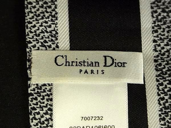 ChristianDior ディオール スカーフ プラン ドゥ パリ ミッツァ 32PAR106I600 ホワイト ブラック系 シルク100% レディース リボンスカーフ 美品