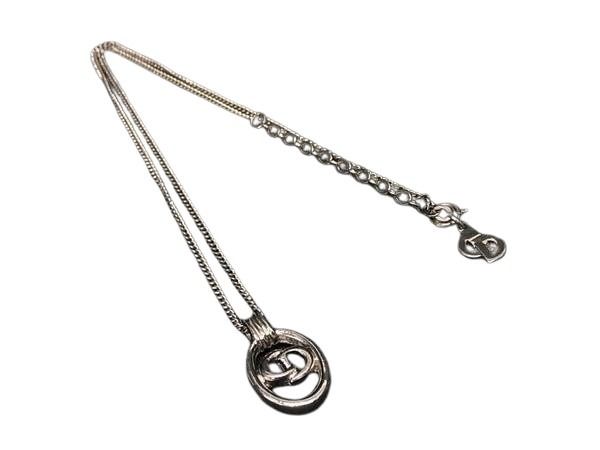 ChristianDior ディオール ネックレス オーバル ロゴ シルバー系 メタル レディース ヴィンテージ 美品