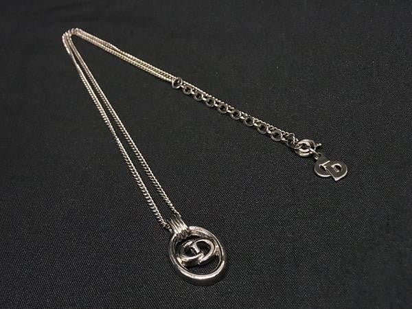 ChristianDior ディオール ネックレス オーバル ロゴ シルバー系 メタル レディース ヴィンテージ 美品