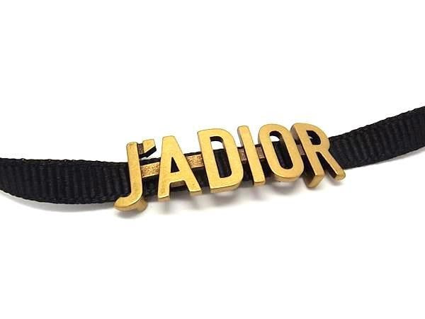 ChristianDior ディオール ネックレス J’ADIOR チョーカー ゴールド ブラック系 メタル グログランリボン レディース 美品