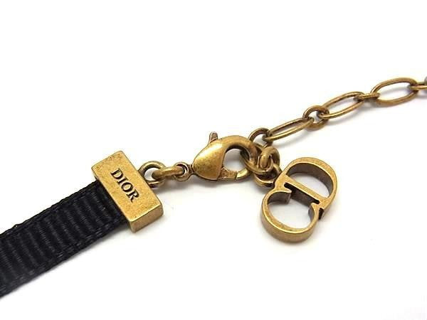 ChristianDior ディオール ネックレス J’ADIOR チョーカー ゴールド ブラック系 メタル グログランリボン レディース 美品
