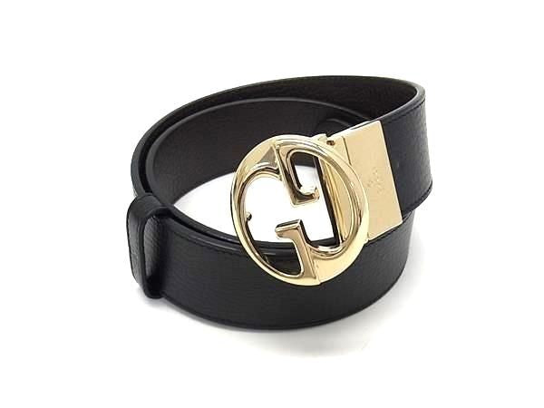 GUCCI グッチ ベルト インターロッキングG リバーシブル ベルト 450000 ブラック系×ブラウン系 レザー ユニセックス リバーシブル ゴールド金具 美品