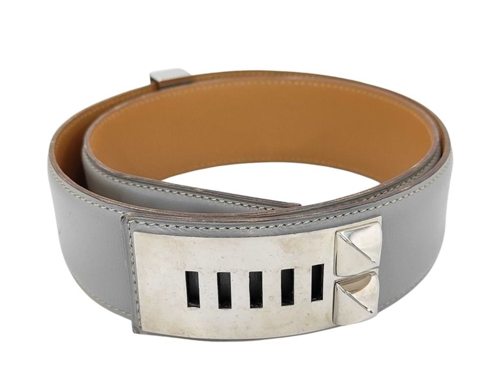 HERMES エルメス ベルト コリエドシアン ブルー系 レザー レディース シルバー金具 美品