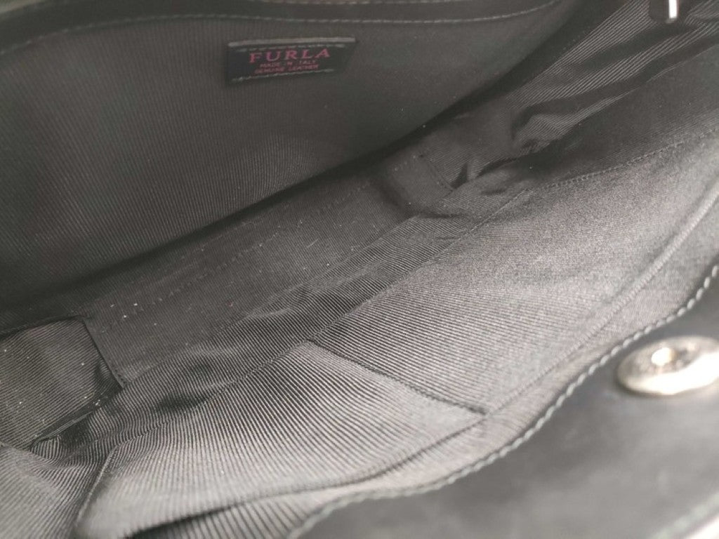 FURLA フルラ ハンドバッグ Reale L レアーレ ブラック系 レザー レディース パンチングロゴ 美品