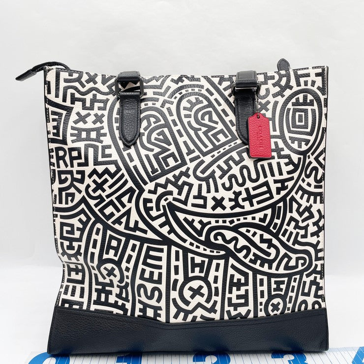 COACH コーチ トートバッグ グラハム ストラクチャード トート C6872 ブラック ホワイト系 レザー ユニセックス ディズニー ミッキーマウス キースへリング コラボ 2WAY 美品
