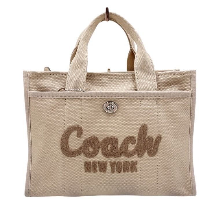 COACH コーチ トートバッグ カーゴトート CP158 ベージュ系 キャンバス レディース ターンロック シルバー金具 美品