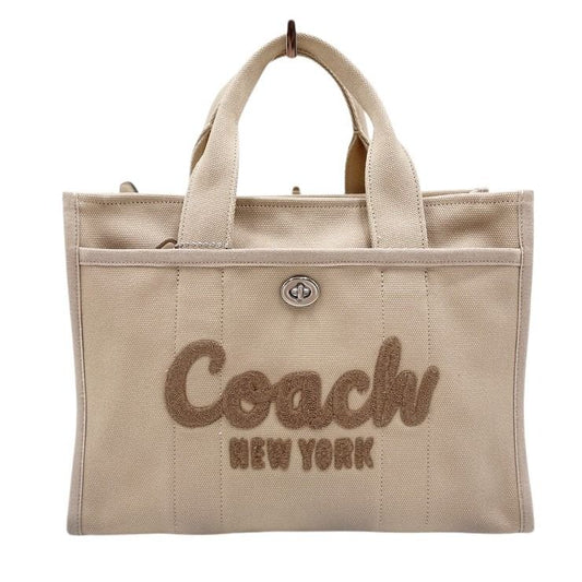 COACH コーチ トートバッグ カーゴトート CP158 ベージュ系 キャンバス レディース ターンロック シルバー金具 美品