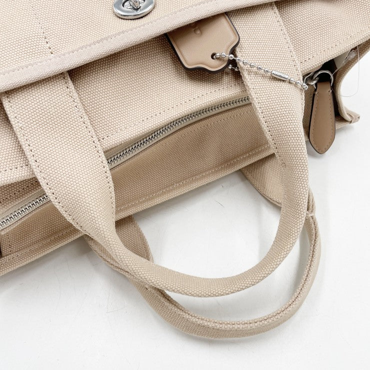 COACH コーチ トートバッグ カーゴトート CP158 ベージュ系 キャンバス レディース ターンロック シルバー金具 美品