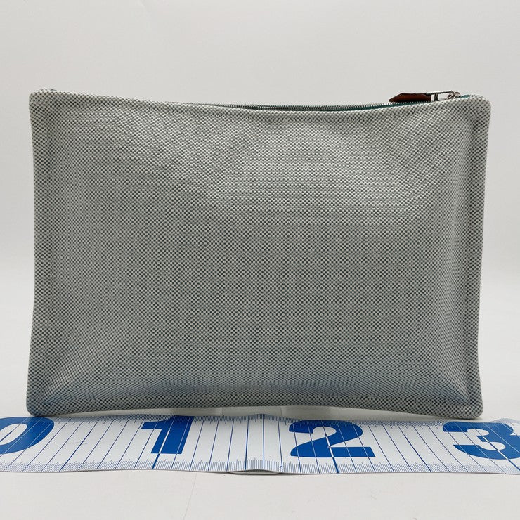 HERMES エルメス ポーチ Hティサージュ フラットポーチ ブルー系 トワルアッシュ ユニセックス 刺繍 シルバー金具 美品