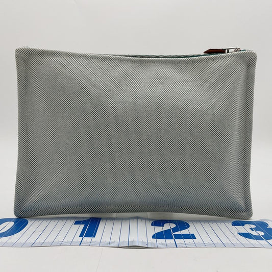 HERMES エルメス ポーチ Hティサージュ フラットポーチ ブルー系 トワルアッシュ ユニセックス 刺繍 シルバー金具 美品