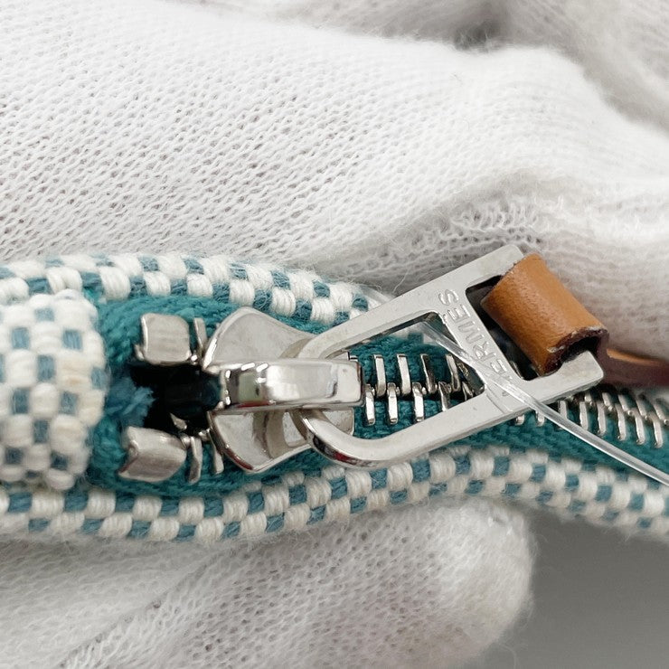HERMES エルメス ポーチ Hティサージュ フラットポーチ ブルー系 トワルアッシュ ユニセックス 刺繍 シルバー金具 美品