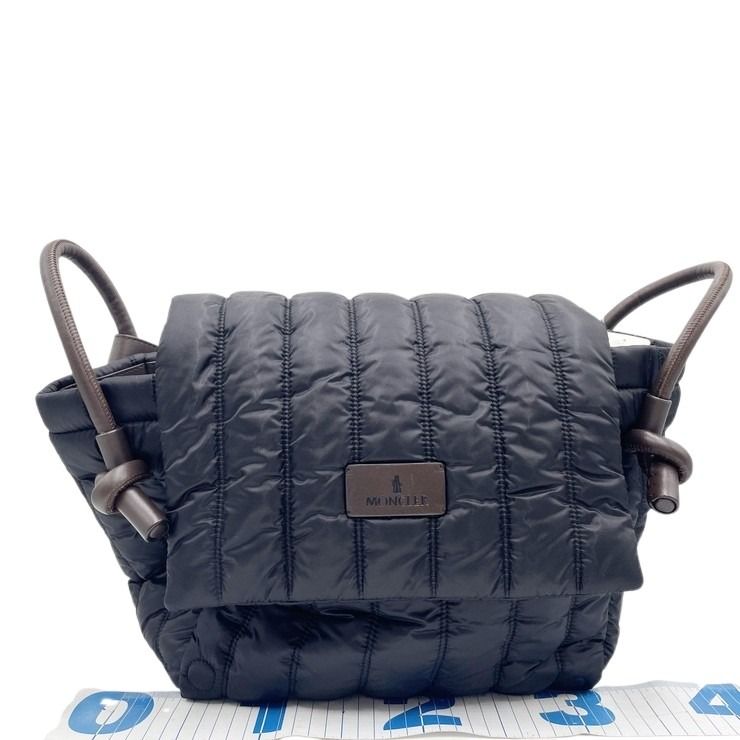 MONCLER モンクレール ショルダーバッグ DIST I109B5D00007 ブラック ブラウン系 ナイロン×レザー レディース シルバー金具 美品