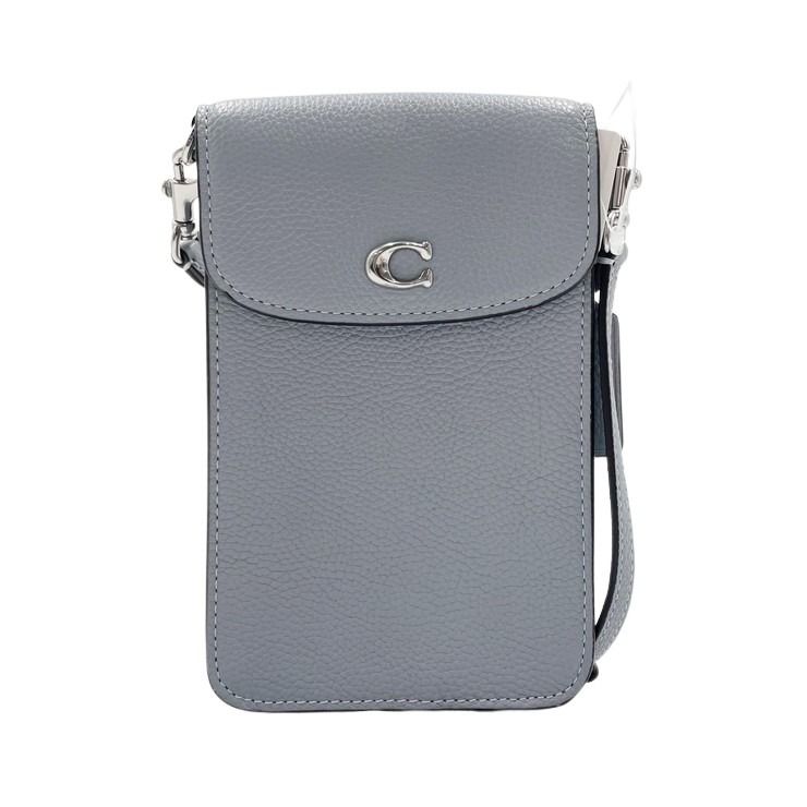 COACH コーチ ショルダーバッグ フォン クロスボディバッグ CH815 ブルーグレー系 レザー レディース スマホショルダー シルバー金具 超美品