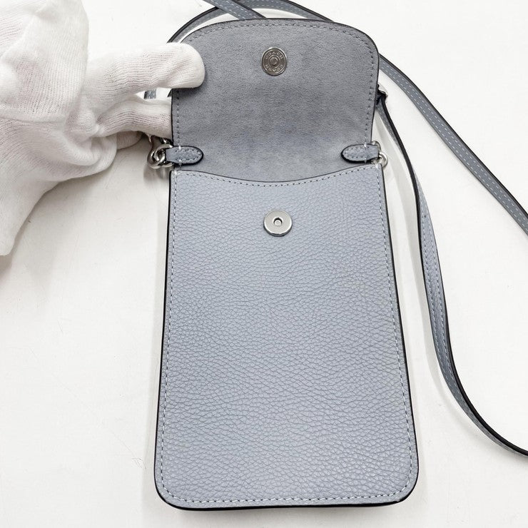 COACH コーチ ショルダーバッグ フォン クロスボディバッグ CH815 ブルーグレー系 レザー レディース スマホショルダー シルバー金具 超美品