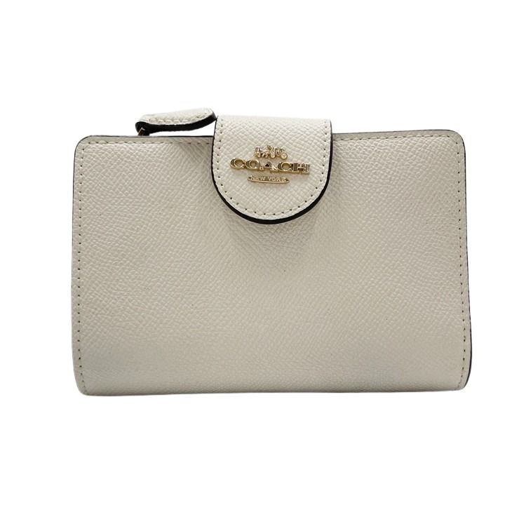 COACH コーチ 二つ折り財布 ミディアムコーナージップウォレット 6390 ホワイト系 レザー レディース ゴールド金具 超美品