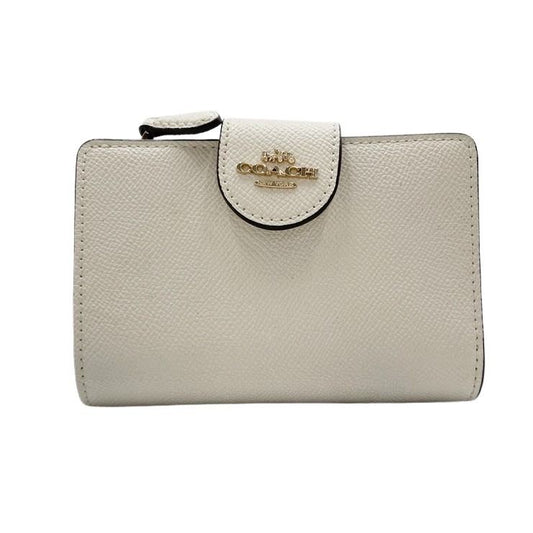 COACH コーチ 二つ折り財布 ミディアムコーナージップウォレット 6390 ホワイト系 レザー レディース ゴールド金具 超美品