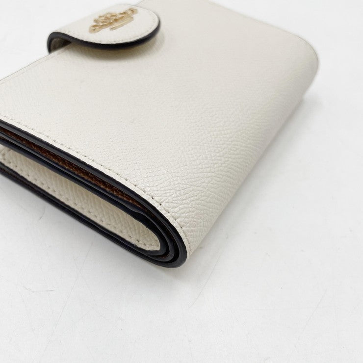 COACH コーチ 二つ折り財布 ミディアムコーナージップウォレット 6390 ホワイト系 レザー レディース ゴールド金具 超美品