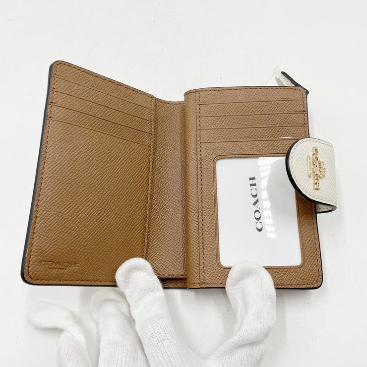 COACH コーチ 二つ折り財布 ミディアムコーナージップウォレット 6390 ホワイト系 レザー レディース ゴールド金具 超美品