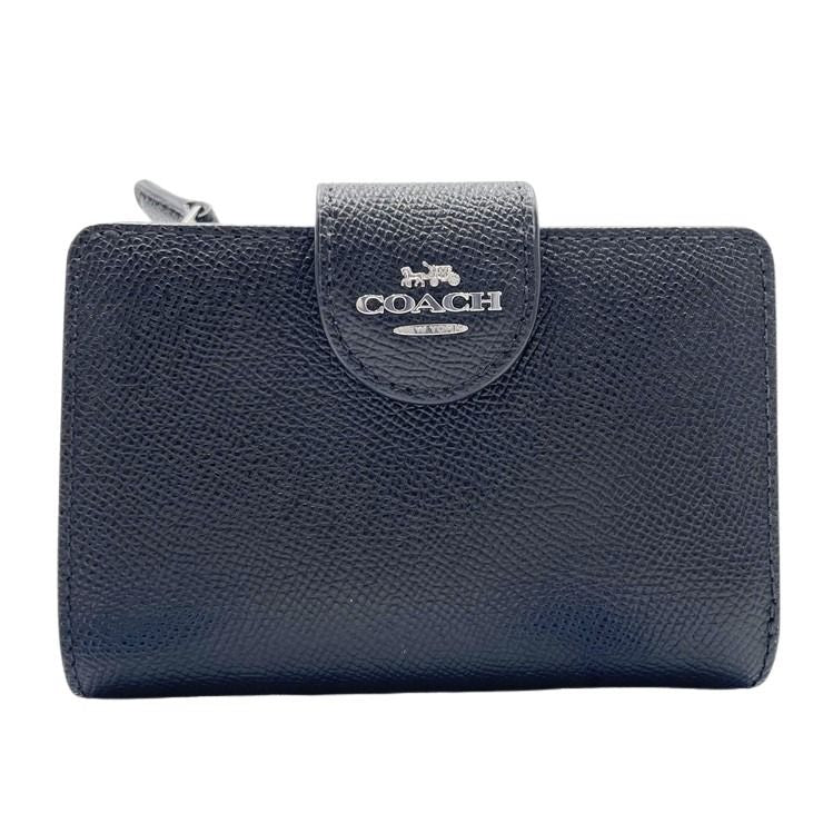 COACH コーチ 二つ折り財布 ミディアムコーナージップウォレット 6390 ブラック系 レザー レディース シルバー金具 超美品