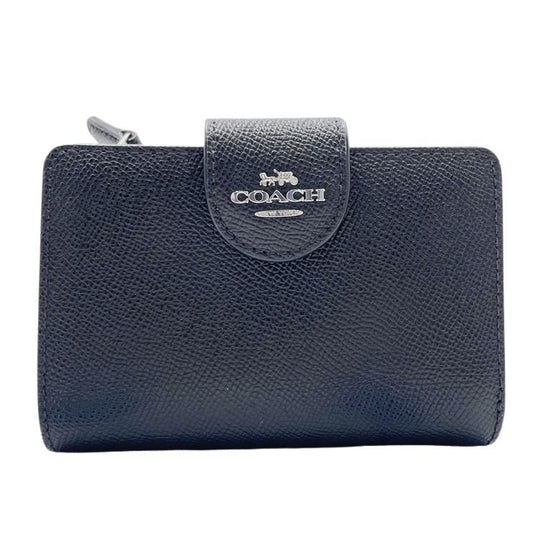 COACH コーチ 二つ折り財布 ミディアムコーナージップウォレット 6390 ブラック系 レザー レディース シルバー金具 超美品