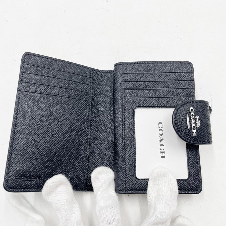 COACH コーチ 二つ折り財布 ミディアムコーナージップウォレット 6390 ブラック系 レザー レディース シルバー金具 超美品