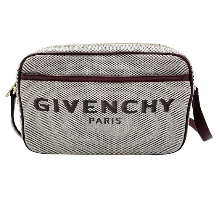 GIVENCHY ジバンシィ ショルダーバッグ ボンド ベージュ×ボルドー系 キャンバス×レザー レディース カメラバッグ ゴールド金具 美品