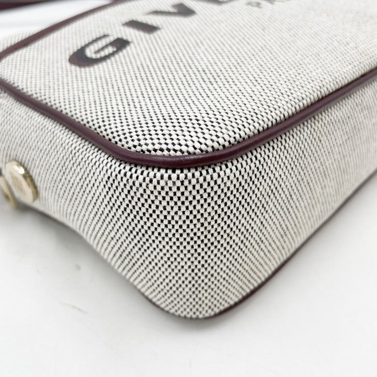 GIVENCHY ジバンシィ ショルダーバッグ ボンド ベージュ×ボルドー系 キャンバス×レザー レディース カメラバッグ ゴールド金具 美品