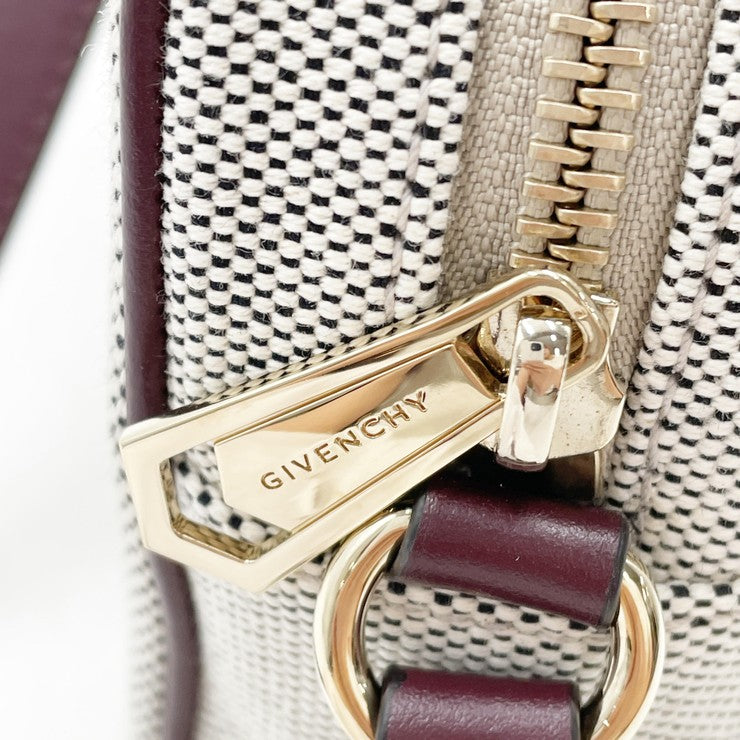 GIVENCHY ジバンシィ ショルダーバッグ ボンド ベージュ×ボルドー系 キャンバス×レザー レディース カメラバッグ ゴールド金具 美品