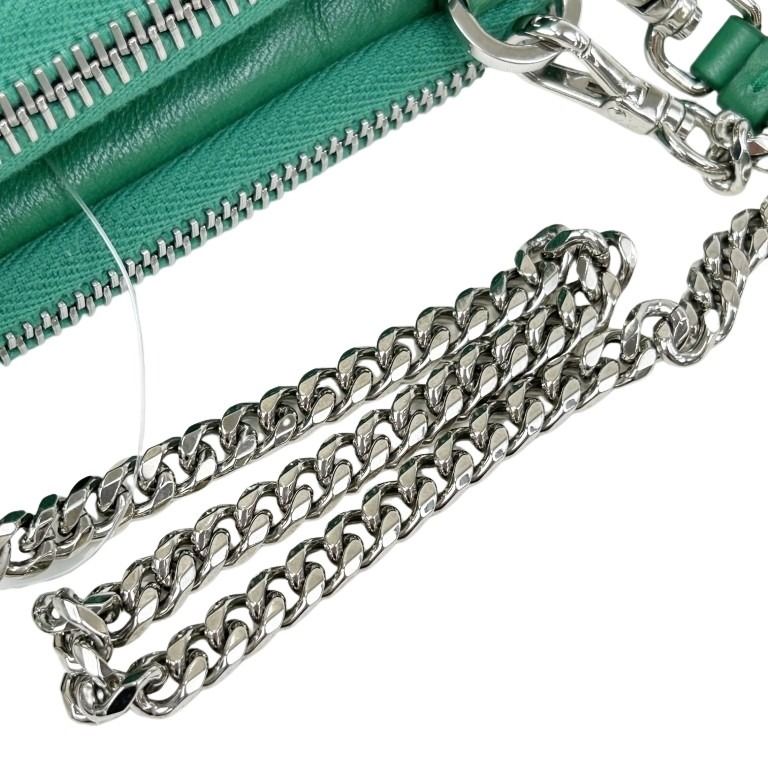 PRADA プラダ ショルダーバッグ トライアングルミニ 1NR015 グリーン系 レザー レディース チェーン シルバー金具 美品