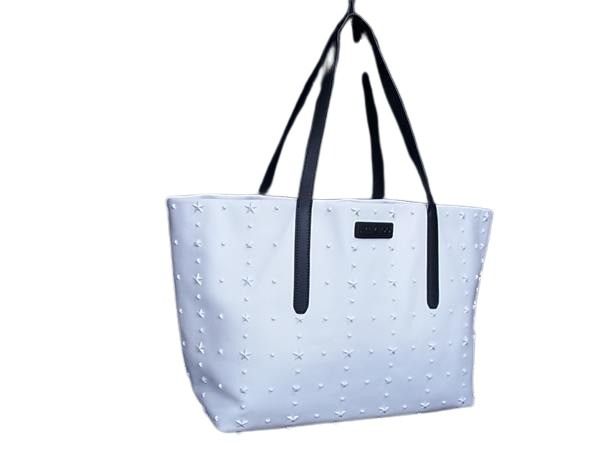 JIMMY CHOO ジミーチュウ トートバッグ ピムリコ ホワイト ブラック レザー レディース スタースタッズ エンボス