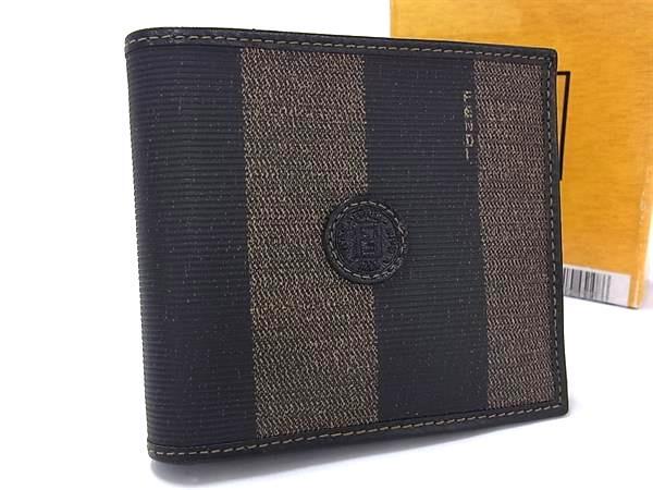 FENDI フェンディ 財布 ペカン 2251 01445 068 カーキ系 PVC レザー メンズ 二つ折り 財布 美品