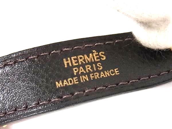 HERMES エルメス グローブホルダー バッグチャーム ダークブラウン レザー レディース ゴールド金具 美品