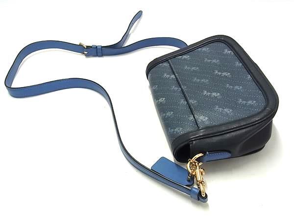 COACH コーチ ショルダーバッグ ホースアンドキャリッジ C4059 ネイビー系 PVC レザー レディース ゴールド金具 美品